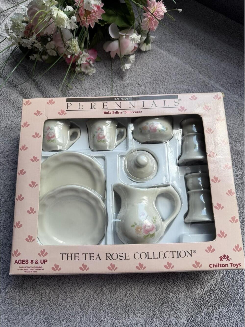 Pfaltzgraff Perennials Tea Rose Collectible Tea Set Chilton Toys Original Box